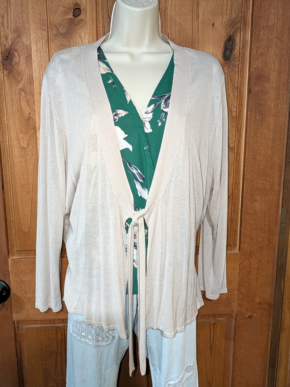 Simply Vera Vera Wang Light Beige Tie-Front Cardigan